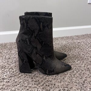 Snake Print Black Ankle Booties